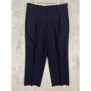 Zanella Mens Navy Blue Pleated Dress Slacks Made in Italy Sz 36 Formal Executive